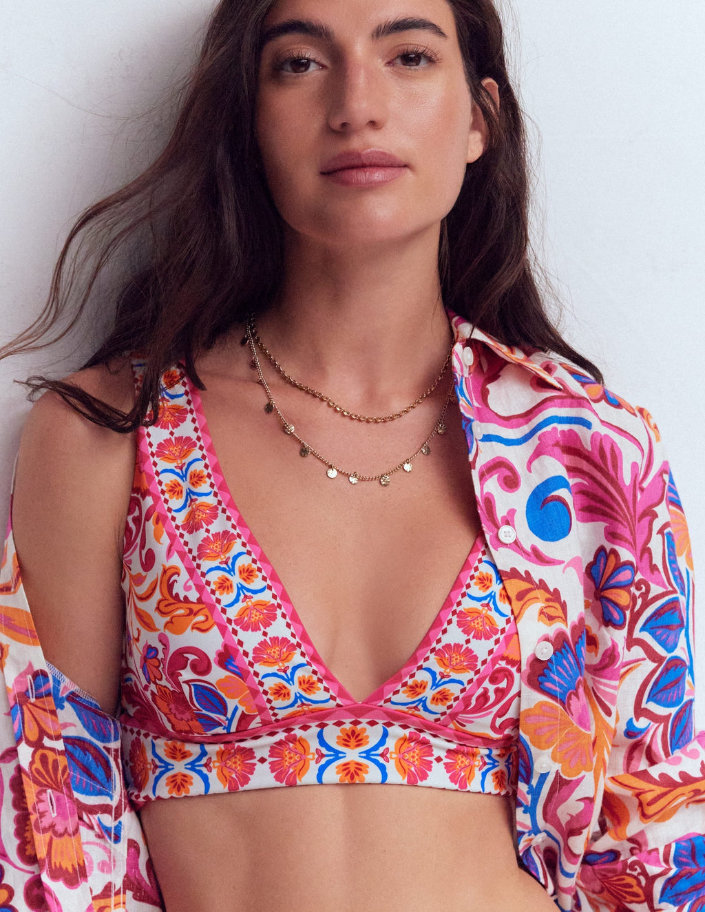 Porto Bikini Top-Pink Power, Flourishing Meadow