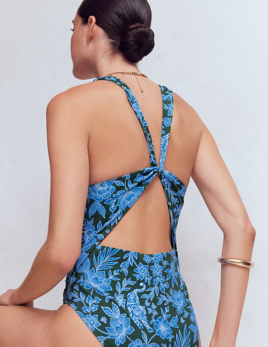 Mykonos Deep V Swimsuit-Dark Green, Tigers Paradise
