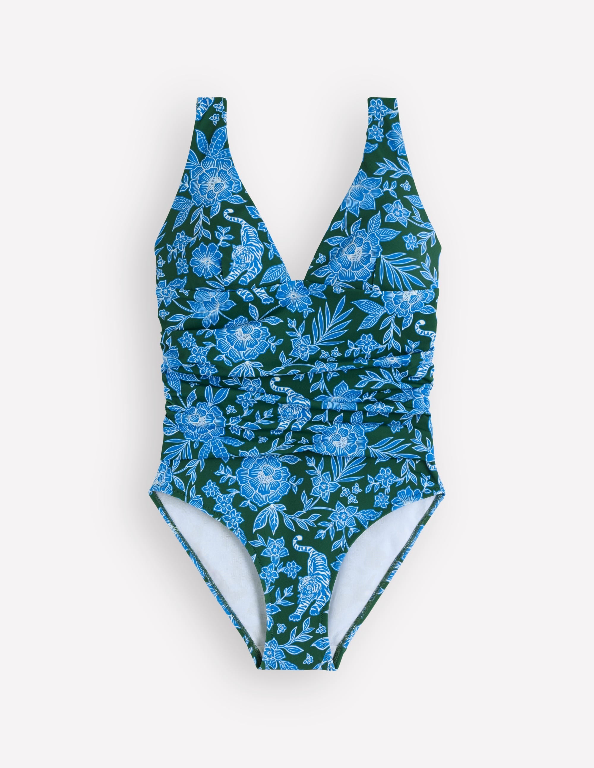 Mykonos Deep V Swimsuit-Dark Green, Tigers Paradise