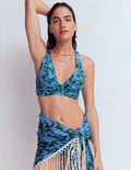 Mykonos Deep V Bikini Top-Dark Green, Ocean Blossom