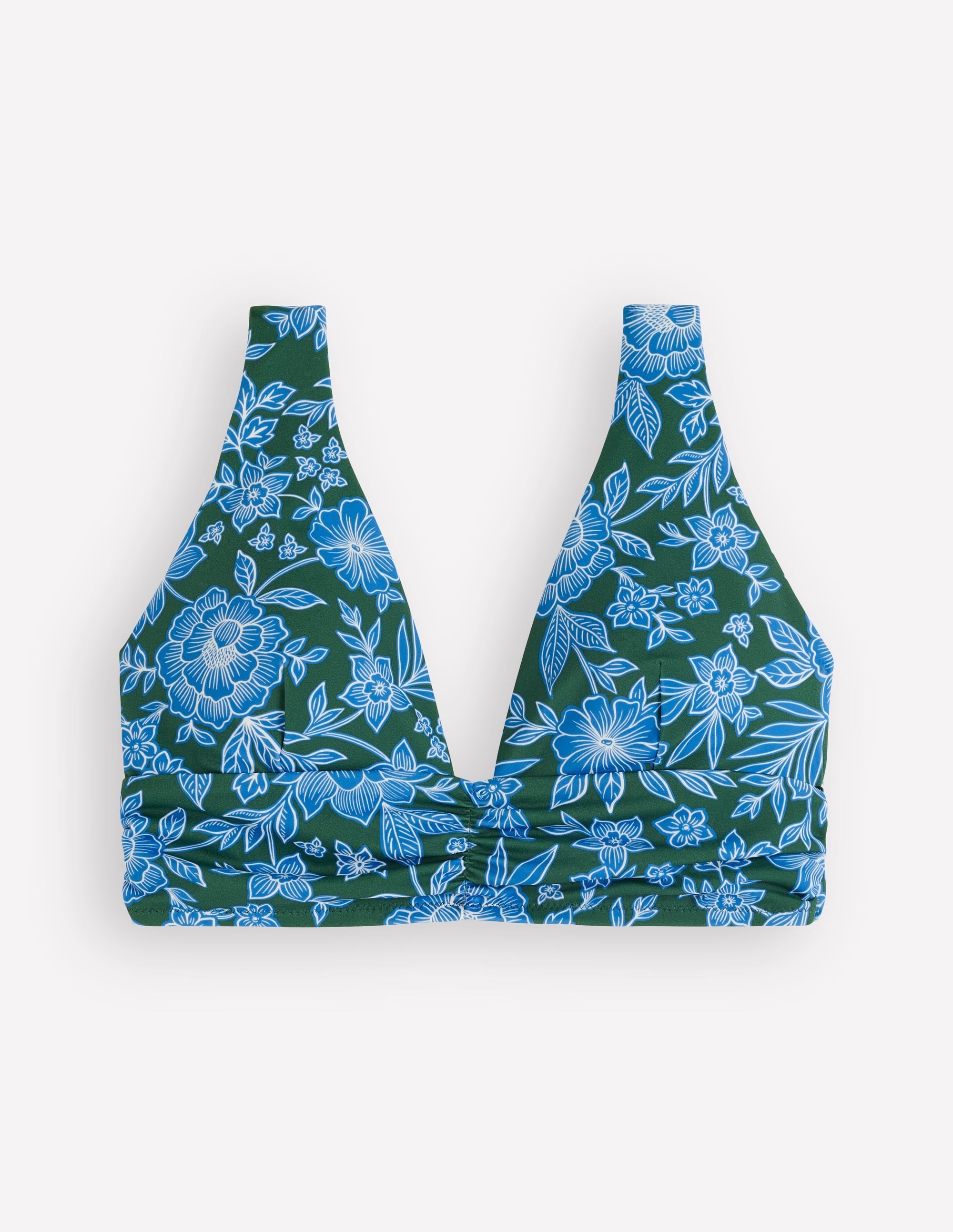 Mykonos Deep V Bikini Top-Dark Green, Ocean Blossom