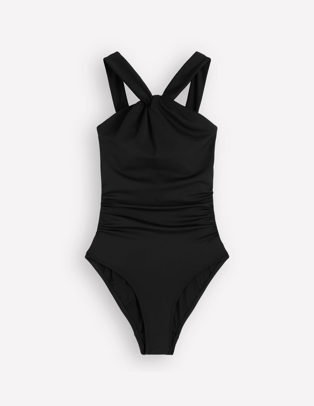 Pleated Strap Cross Swimsuit-Black