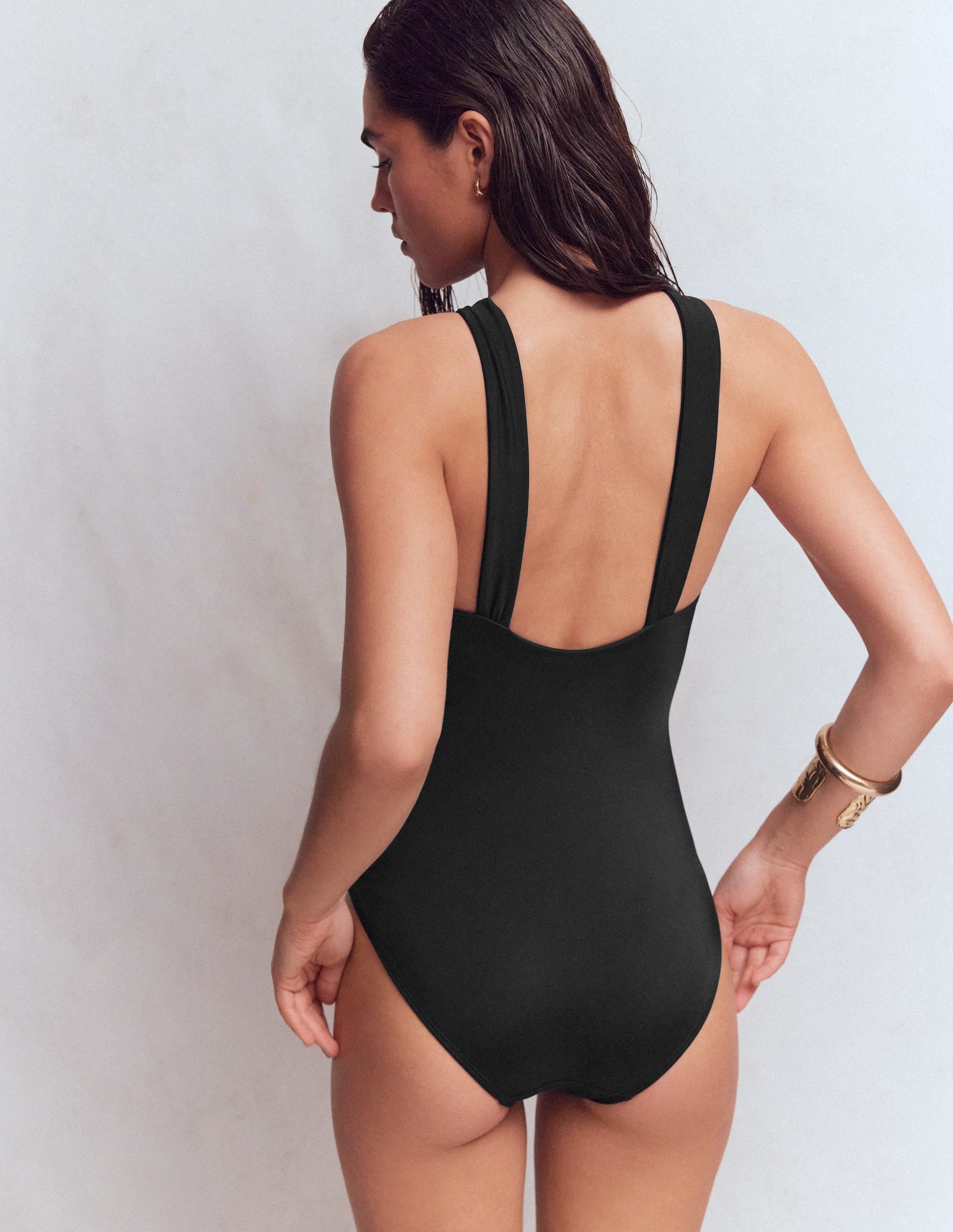 Pleated Strap Cross Swimsuit-Black