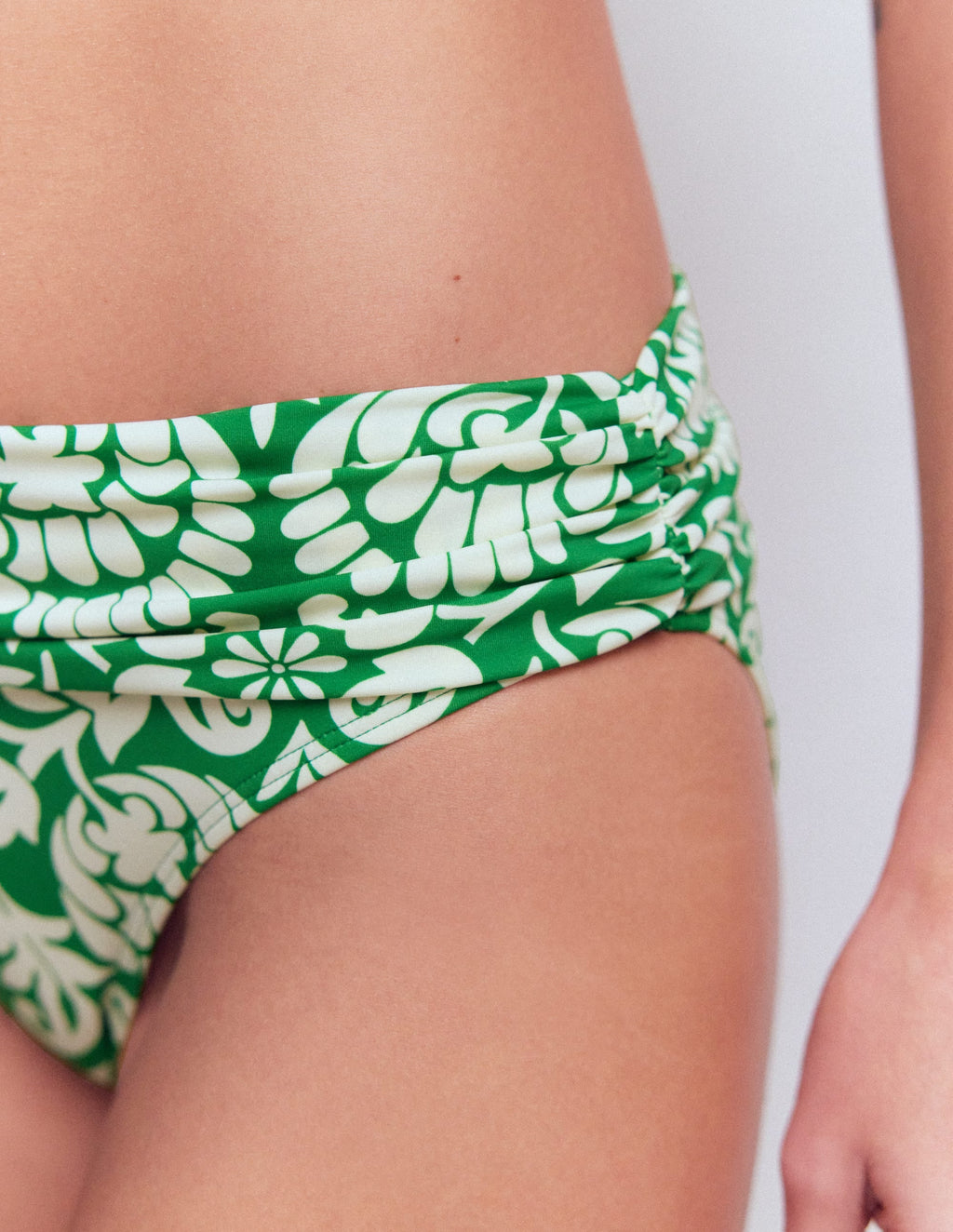 Classic Fold Bikini Bottoms-Rich Emerald, Ornate Floret