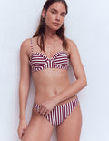 Rhodes Cup-Size Bikini Top-Chocberry, Ivory Stripe