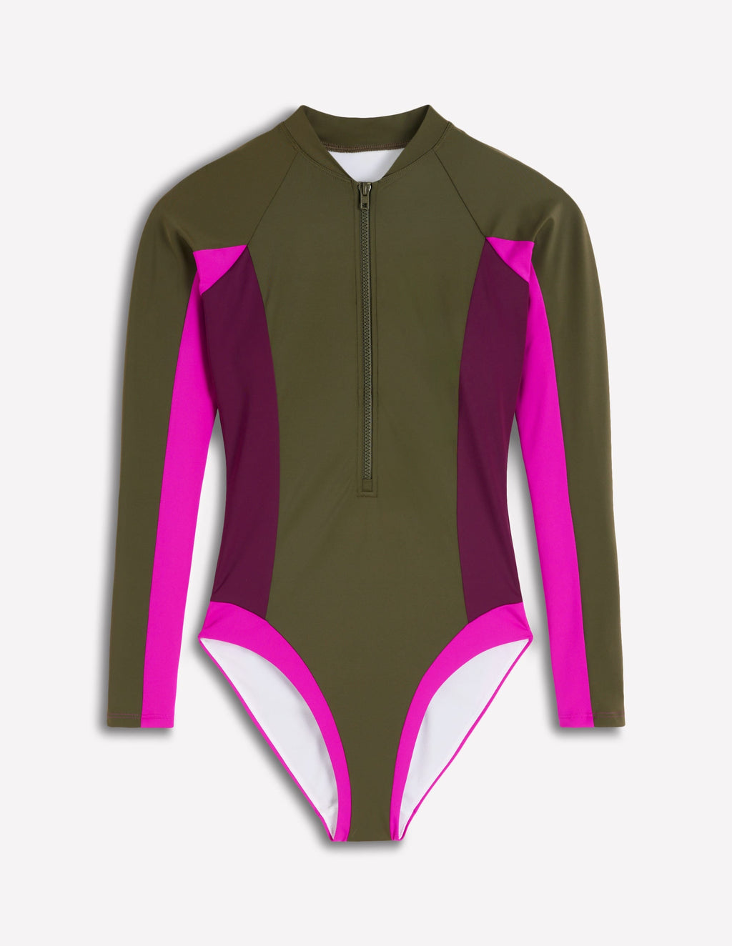 Rash Guard Swimsuit-Khaki, Colourblock