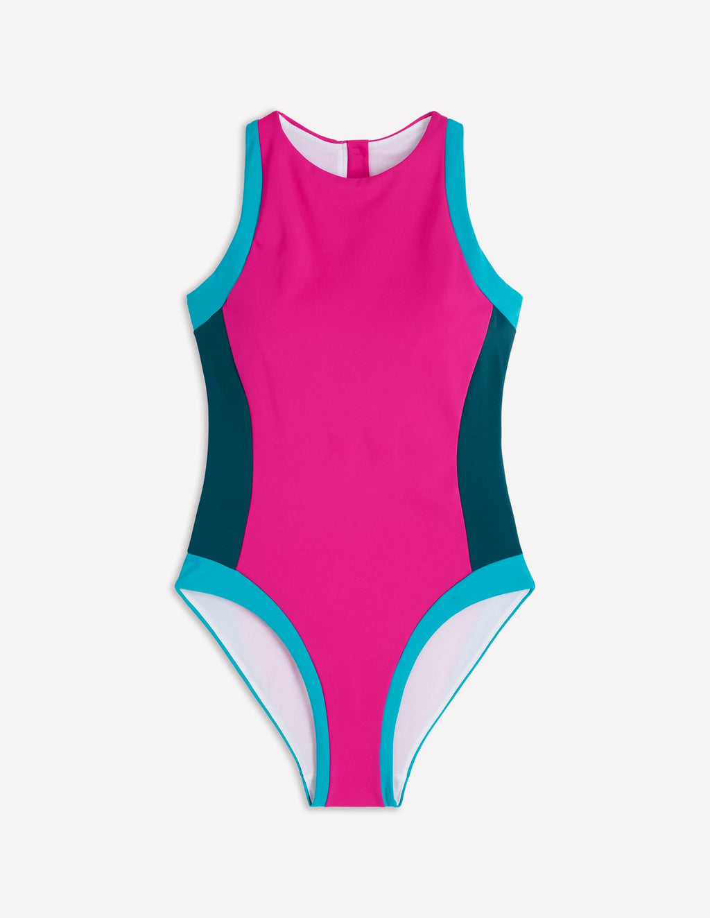 Sporty Rash Guard Swimsuit-Pink, Colourblock
