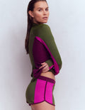 Rash Guard Swim Shorts-Khaki, Colourblock