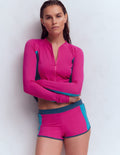 Rash Guard Swim Shorts-Pink, Colourblock