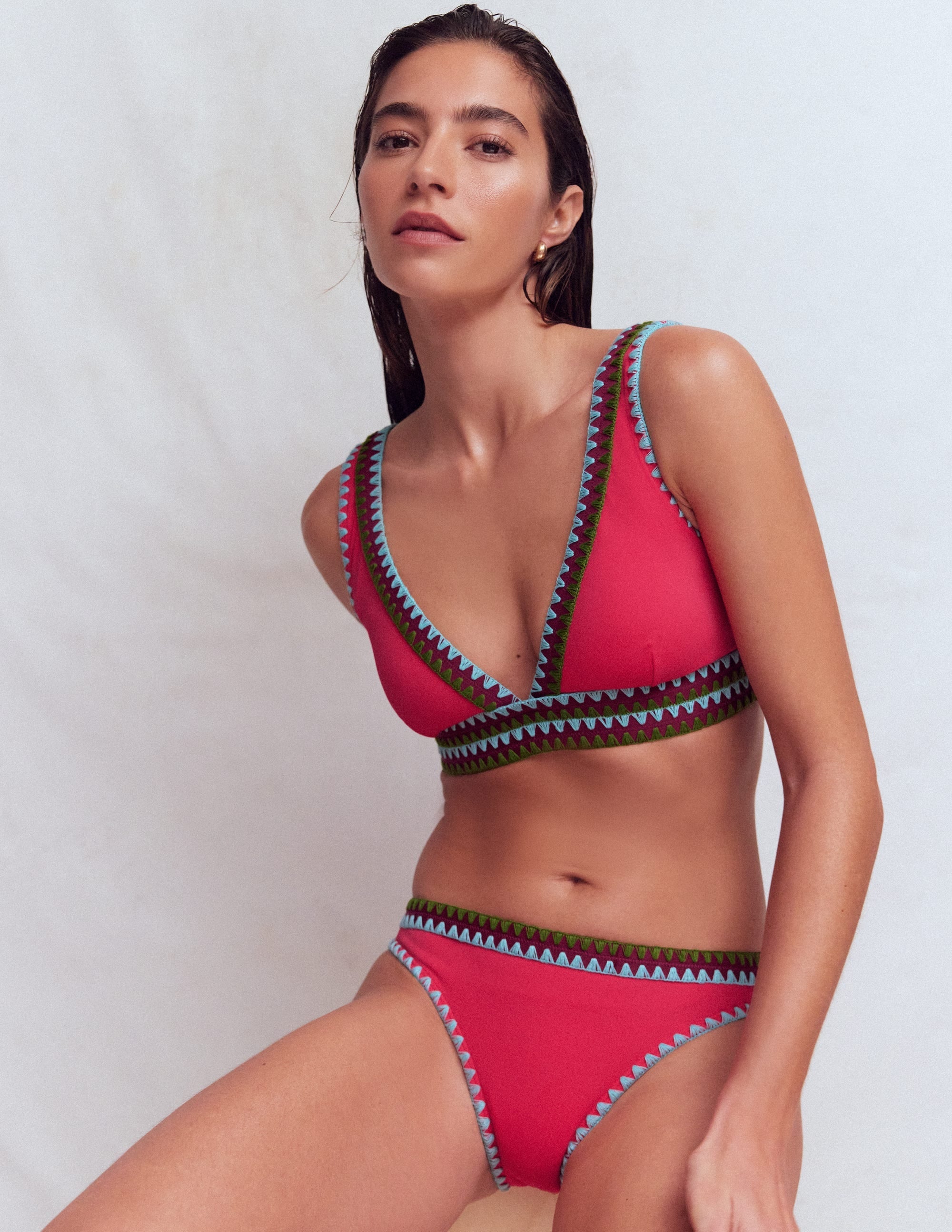 Porto Bikini Top-Rosy, Embroidery