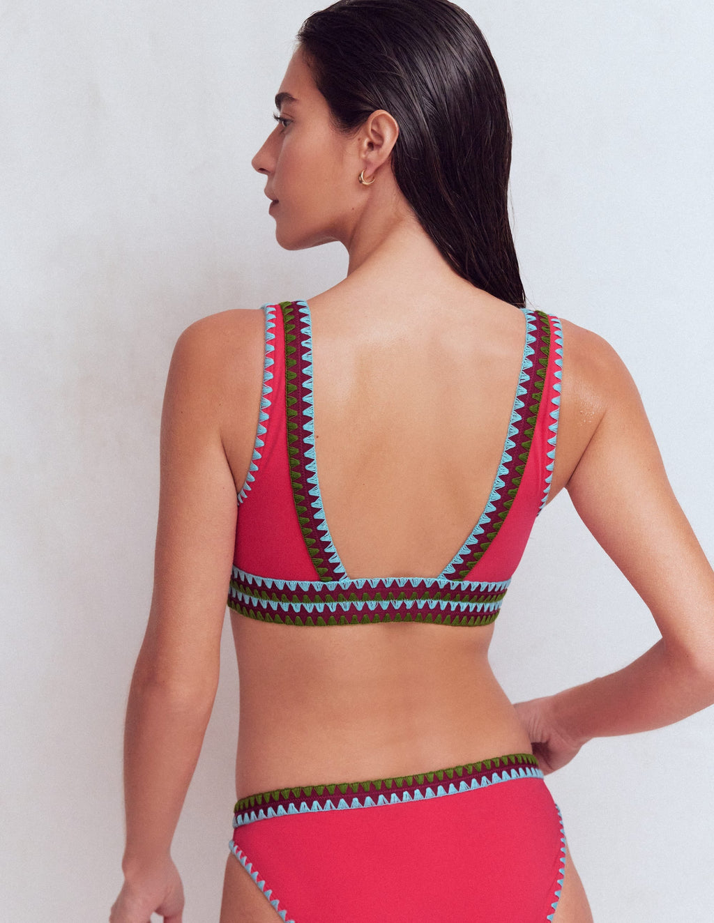 Porto Bikini Top-Rosy, Embroidery