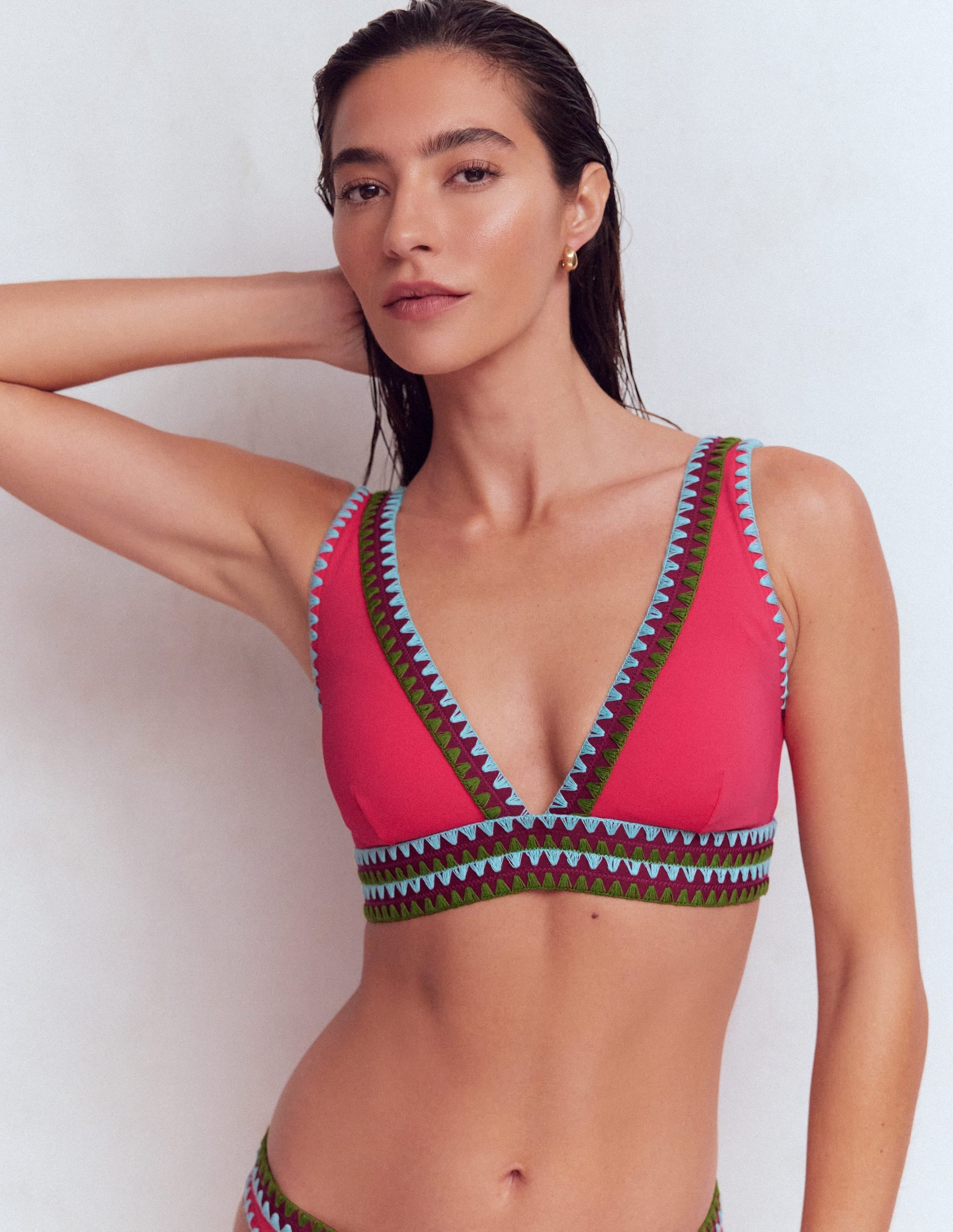 Porto Bikini Top-Rosy, Embroidery