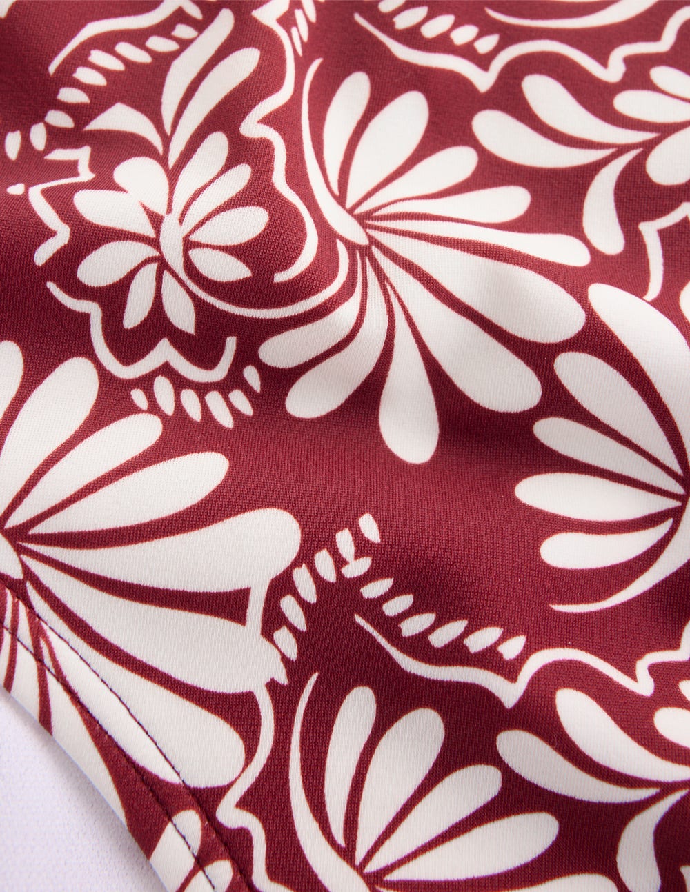 High Waisted Bikini Bottoms-Maroon, Botanical Charm