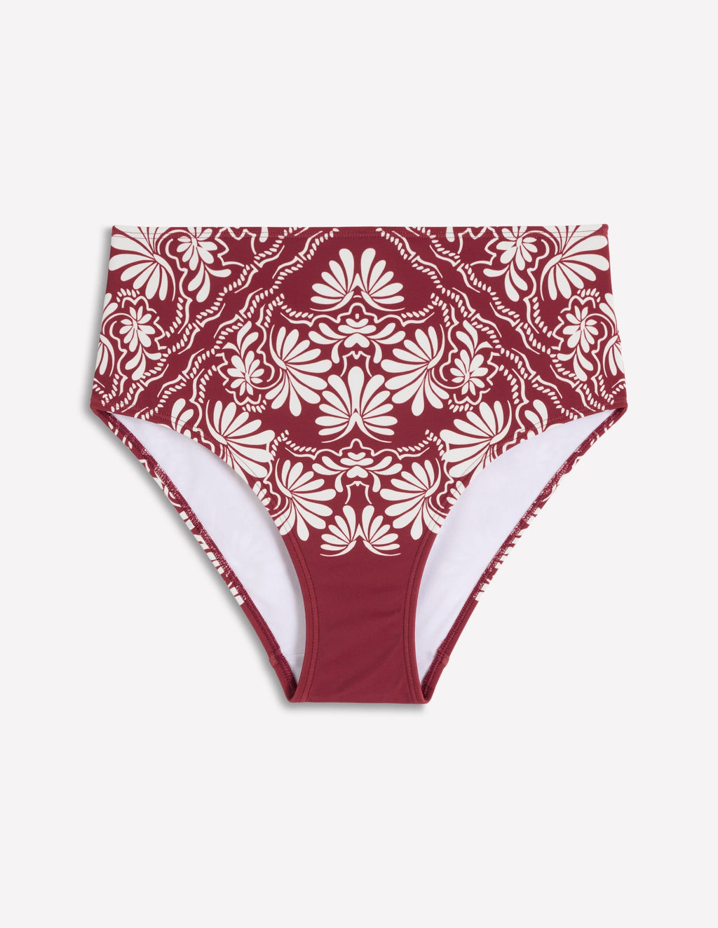 High Waisted Bikini Bottoms-Maroon, Botanical Charm