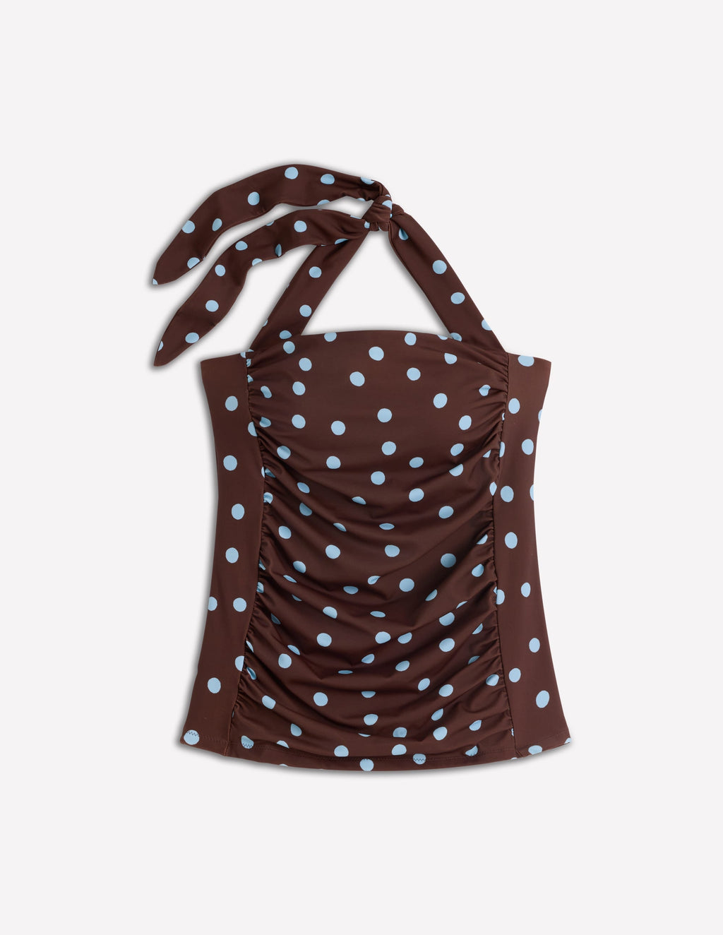 Kythira Ruched Tankini-Chocolate and Blue, Dot