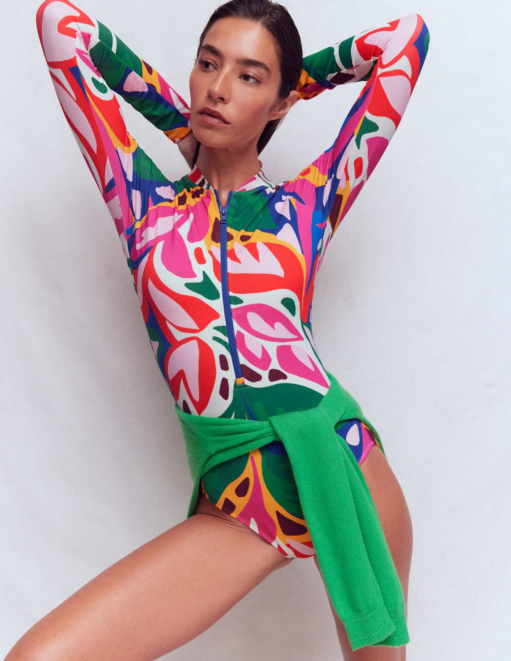 Rash Guard Swimsuit-Multi, Leafy Cascade