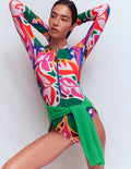Rash Guard Swimsuit-Multi, Leafy Cascade