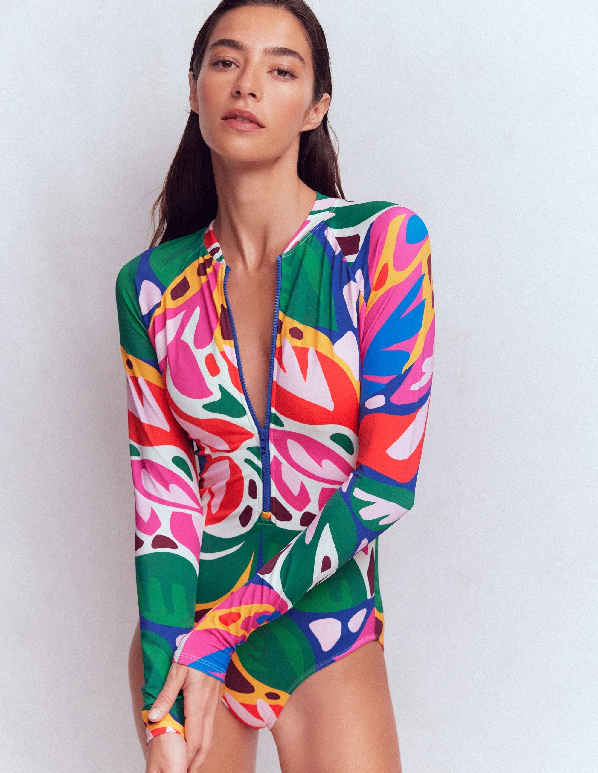 Rash Guard Swimsuit-Multi, Leafy Cascade
