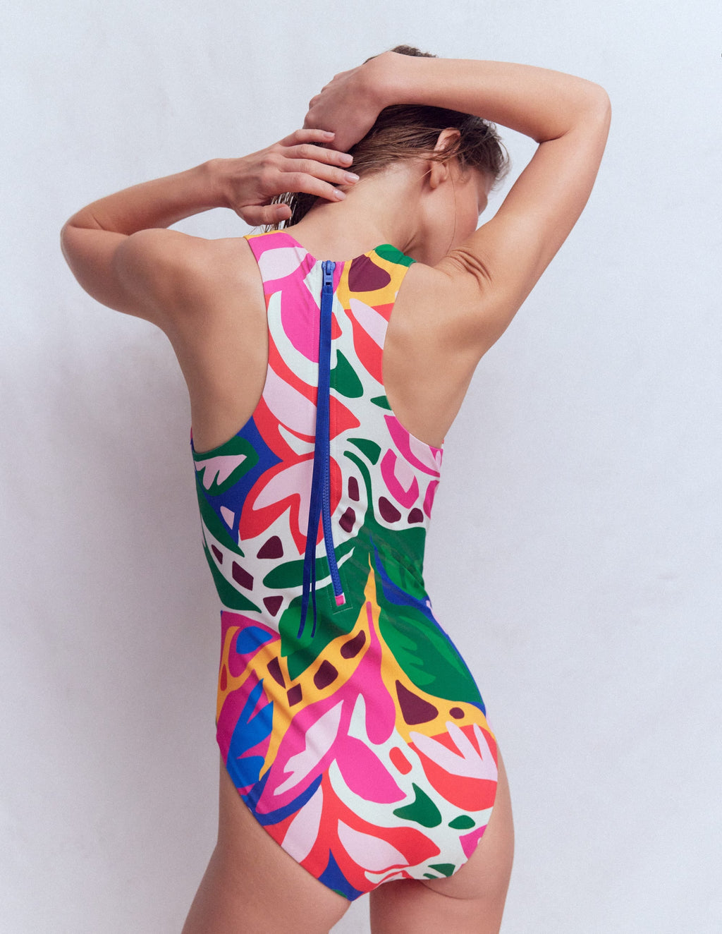 Sporty Rash Guard Swimsuit-Multi, Leafy Cascade