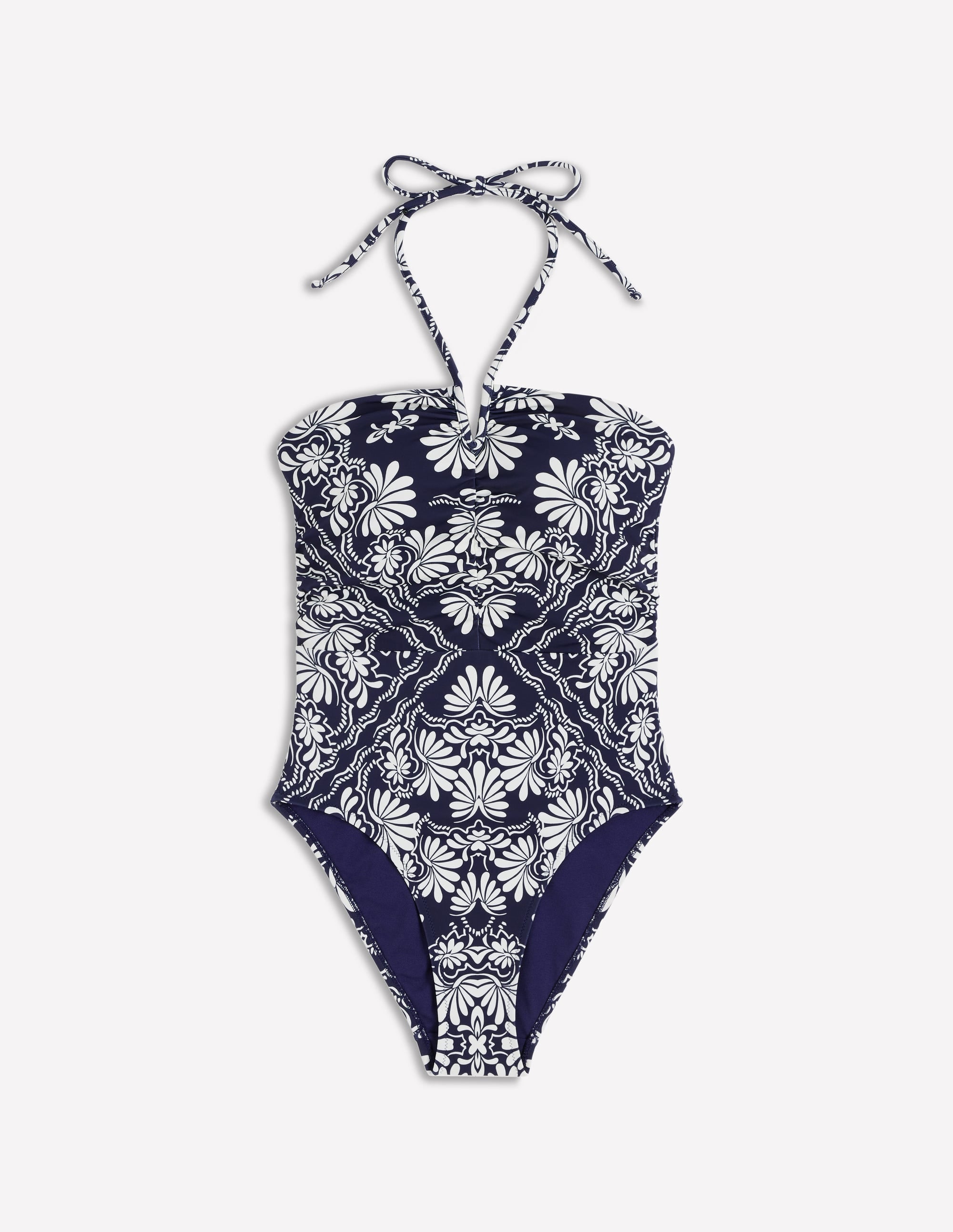 Gather String Swimsuit-French Navy, Botanical Charm